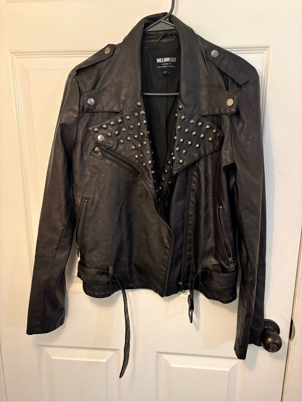 William Rast Black Studded Leather Biker Jacket